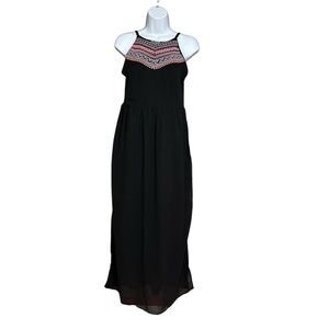 Japna Black Heavy Embroidered Strappy Maxi Sundress Dress Size S